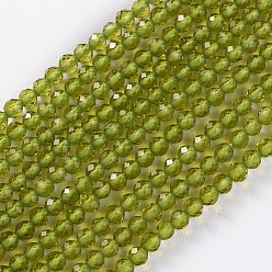 Amarillo de Verde Abalorios de vidrio, facetados, rondo, verde amarillo, 2x2 mm, agujero: 0.4 mm, sobre 193~197 unidades / cadena, 14.17 pulgada ~ 15.51 pulgada (36~39.4 cm)