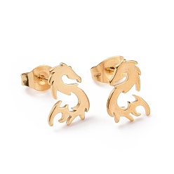 Золотой 304 крошечные серьги-гвоздики в виде дракона из нержавеющей стали для мужчин и женщин, золотые, 11x8 мм, штифты : 0.7 мм