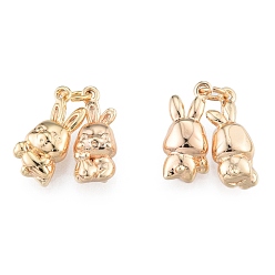Real 18K Gold Plated Brass Charms, Cadmium Free & Nickel Free & Lead Free, a Pair of Rabbits, Real 18K Gold Plated, 14x5.5x4mm, Hole: 2mm