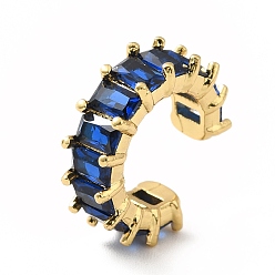 Dark Blue Cubic Zirconia Tennis Cuff Earrings, Real 18K Gold Plated Brass C-shape Earrings for Non Piercing, Cadmium Free & Lead Free, Dark Blue, 14x16x5mm