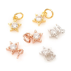 Mixed Color Brass Micro Pave Cubic Zirconia Charms, with Jump Rings, Star, Clear, Mixed Color, 6.5x5x2mm, Jump Ring: 4x0.6mm, Hole: 2.5mm