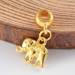 Golden Elephant Alloy European Dangle Charms, Large Hole Pendants, Golden, 24x14x3mm, Hole: 4.5mm