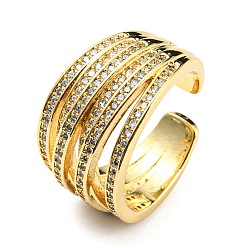 Настоящее золото 18K Покрытие стойки латунь микро паве кубический цирконий открытая манжета кольцо, разрезное кольцо для женщин, без свинца и без кадмия, реальный 18 k позолоченный, размер США 7 3/4 (17.9 мм)