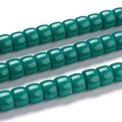 Verde azulado K 9 hebras de perlas de vidrio, perlas de vidrio imitación de jade, columna, cerceta, 8~8.5x5.5~6 mm, agujero: 1.4 mm, sobre 67 unidades / cadena, 15.83 pulgada (40.2 cm)