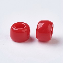 Crimson European Resin Large Hole Beads, Barrel, Crimson, 8x5~6mm, Hole: 4mm, about 2020pcs/500g