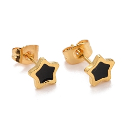 Black 304 Stainless Steel Enamel Stud Earrings, with 316 Surgical Stainless Steel Pin, Golden, Star, Black, 7x7x1.5~2mm, Pin: 0.8mm