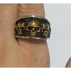 Antique Golden Titanium Steel Finger Rings, Skull, Antique Golden, US Size 9(18.9mm)