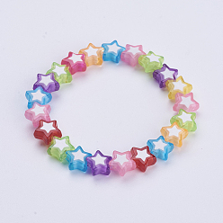 Coloré Bracelets d'enfants, bracelets extensibles en perles acryliques, étoiles, colorées, 1-3/4 pouces (45 mm)
