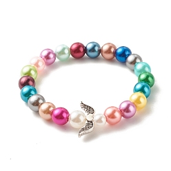 Couleur aléatoire Bracelets pour enfants extensibles en perles acryliques, avec des bracelets de perles d'ailes en plastique ABS et alliage, couleur aléatoire, 1-3/4 pouce (4.5 cm), 6~8mm