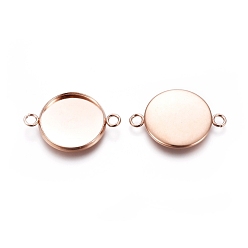 Rose Gold 201 Stainless Steel Cabochon Connector Settings, Plain Edge Bezel Cups, Flat Round, Rose Gold, Tray: 16mm, 18x25x2mm, Hole: 2mm