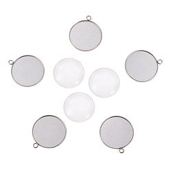 Stainless Steel Color DIY Pendant Making, 304 Stainless Steel Pendant Cabochon Settings and Transparent Glass Cabochons, Flat Round, Stainless Steel Color, Tray: 30mm, 36x31x2mm, Hole: 3mm, 29.5~30x7mm