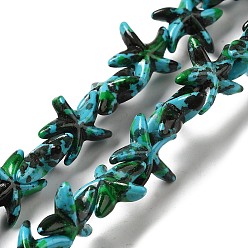Green Synthetic Turquoise Dyed Beads Strands, Fuel Injection Effect, Starfish, Green, 13.5~14x14~15x5mm, Hole: 1.5mm, about 35~37pcs/strand, 14.17''~14.96''(36~38cm)