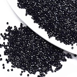 Negro 11/0 cuentas de semillas de vidrio de pintura para hornear de grado a, cilindro, tamaño de grano de semilla uniforme, brillo de colores opacos, negro, sobre 1.5x1 mm, agujero: 0.5 mm, sobre 20000 unidades / bolsa