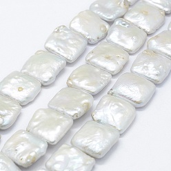 White Natural Baroque Pearl Keshi Pearl Beads Strands, Cultured Freshwater Pearl, Square, White, 15~23x15~20x5~7mm, Hole: 0.2mm, about 18pcs/strand, 15.7 inch