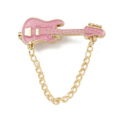 Pink Broche de la aleación del esmalte, pasador de guitarra con cadena, rosa, 37 mm