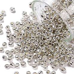Argent Perles de rocaille en verre, Coloris, ronde, argenterie, taille: environ 4mm de diamètre, Trou: 1.5 mm