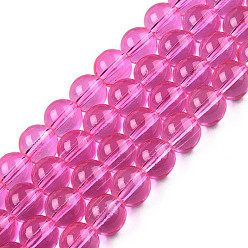 Hot Pink Baking Painted Transparent Glass Round Bead Strands, Hot Pink, 4.5~5mm, Hole: 1mm, about 210pcs/strand, 31.4 inch