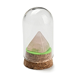Rose Quartz Natural Rose Quartz Pyramid Display Decoration with Glass Dome Cloche Cover, Cork Base Bell Jar Ornaments for Home Decoration, 30x58.5~60mm