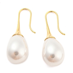 Real 14K Gold Plated Plastic Pearl Teardrop Dangle Earrings, 304 Stainless Steel Earrings, Real 14K Gold Plated, 36x13mm