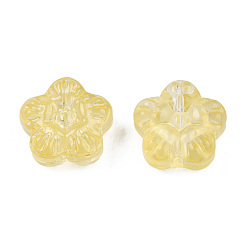 Yellow Transparent Spray Painted Glass Beads, Flower, Yellow, 12.5x13x6mm, Hole: 1mm