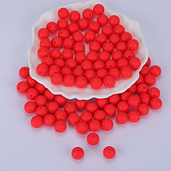 Rouge Orange Perles focales rondes en silicone, perles à mâcher pour les jouets de dentition, Diy soins infirmiers colliers faisant, rouge-orange, 15mm, Trou: 2mm