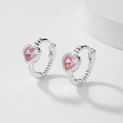 Perlas de Color Rosa Aretes de aro con corazón de circonitas cúbicas, 925 Pendientes de plata de ley, con sello s925, rosa perla, 12 mm
