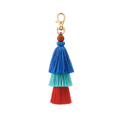 Royal Blue Cotton Tassels Pendant Decorations, with Alloy Findings, Royal Blue, 14.8x4.5cm