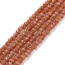 Pierre D'or Synthétiques perles goldstone brins, facette, ronde, 2x2mm, Trou: 0.5mm, Environ 192~193 pcs/chapelet, 14.96~15.04'' (38~38.2 cm)