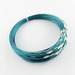 Cyan Oscuro Cuerda del collar de alambre de acero inoxidable de fabricación de la joyería diy, con cierre de tornillo de cobre, cian oscuro, 17.5 pulgadas x 1 mm, diámetro: 14.5 cm