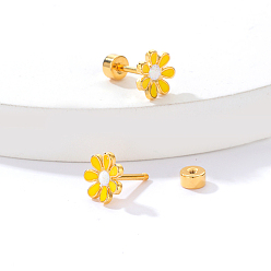 Yellow Real 18K Gold Plated Stainless Steel Stud Earrings for Women, Daisy Flower, Yellow, No Size