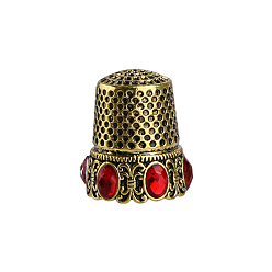 Oro Antiguo Dedales de costura de latón, herramientas protectoras de punta de dedo de diamantes de imitación, accesorios de artesanía de bricolaje, columna, oro antiguo, 20x25 mm