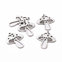 Stainless Steel Color Autumn Theme 201 Stainless Steel Pendants, Laser Cut, Mushroom, Stainless Steel Color, 25x20x1mm, Hole: 1.5mm