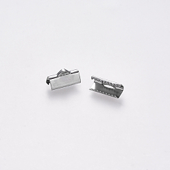 Stainless Steel Color 304 Stainless Steel Ribbon Crimp Ends, Stainless Steel Color, 7x13mm, Hole: 1.5x2mm