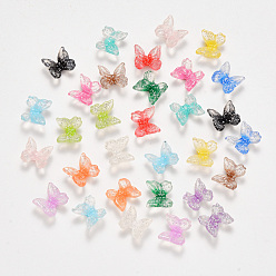 Mixed Color 3D Resin Cabochons, with Glitter Powder, Butterfly, Mixed Color, 6.5x7x3.5mm