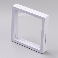 White Square Transparent 3D Floating Frame Display, for Ring Necklace Bracelet Earring, Coin Display Stands, Aa Medallions, White, 11x11x2cm