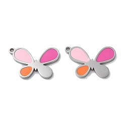 Stainless Steel Color 304 Stainless Steel Pendants, with Enamel, Butterfly Charm, Stainless Steel Color, 11x17x1.5mm, Hole: 1.2mm