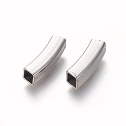 Stainless Steel Color 304 Stainless Steel Tube Beads, Square Hole, Stainless Steel Color, 18x5x5mm, Hole: 4x4mm