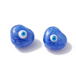 Dodger Azul Perlas de vidrio, con esmalte, corazón con patrón de mal de ojo, azul dodger, 10.5x11x7 mm, agujero: 1 mm