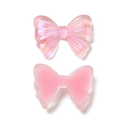 Pink Transparent Epoxy Resin Cabochons, Bowknot with Glitter Powder, Pink, 13x17x4mm