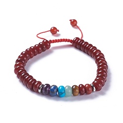 Cornaline Nylon réglable bracelets cordon tressé de perles, avec des perles de cornaline naturelles et des alliages, 2-1/8 pouces ~ 2-3/4 pouces (5.3~7.1 cm)