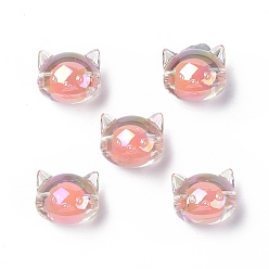 Salmon UV Plating Rainbow Iridescent Acrylic Beads, Two Tone Bead in Bead, Cat, Salmon, 16x18.5x14.5mm, Hole: 3.5mm