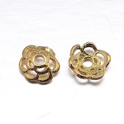 Real 18K Gold Plated Real 18K Gold Plated 6-Petal 925 Sterling Silver Bead Caps, Flower, Golden, 6x2mm, Hole: 1.5mm, about 111pcs/20g