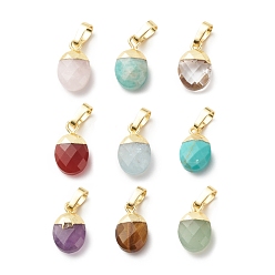 Mixed Stone Natural & Synthetic Gemstone Charms, with Light Gold Tone Brass Findings, Faceted, Cadmium Free & Lead Free, Oval, 14x8x5mm, Hole: 6x4mm