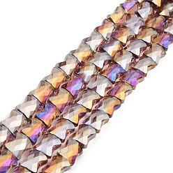 Pourpre Moyen Ab couleur plaqué perles de verre transparent brins, bâton de bambou à facettes, support violet, 10.5~11x8x5mm, Trou: 1mm, Environ 59~60 pcs/chapelet, 24.41~24.80'' (62~63 cm)