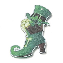 Shoes Saint Patrick's Day Opaque Printed Acrylic Pendants, Shoes, 37x36.5x2mm, Hole: 1.4mm