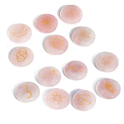 Розовый Кварц 13шт 13 стили плоские круглые натуральные рунические камни из розового кварца, целебные камни для балансировки чакр, кристаллотерапия, медитация, Рейки, камень гадания, 25x6 мм