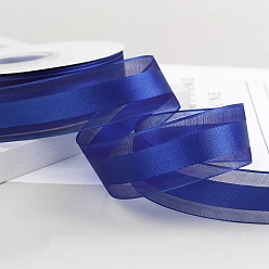 Dark Blue Polyester Organza Ribbons, Garment Accessories, Gift Wrapping Ribbon, Dark Blue, 1 inch(25mm), about 49.21 Yards(45m)/Roll