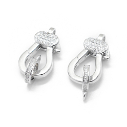 Platinum Rhodium Plated 925 Sterling Silver Lobster Claw Clasps, with Cubic Zirconia, with 925 Stamp, Clear, Platinum, 24.5mm, Clasp: 18x10x5mm, Hole: 1.9mm and 1.5mm