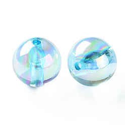 Turquoise Pâle Perles acryliques transparentes, de couleur plaquée ab , ronde, turquoise pale, 20x19mm, Trou: 3mm, environ111 pcs / 500 g