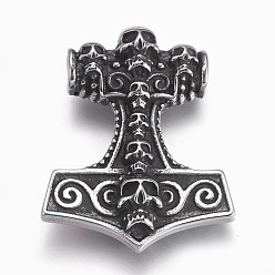Antique Silver 304 Stainless Steel Pendants, Thor's Hammer, Antique Silver, 42x35x13mm, Hole: 5.5mm